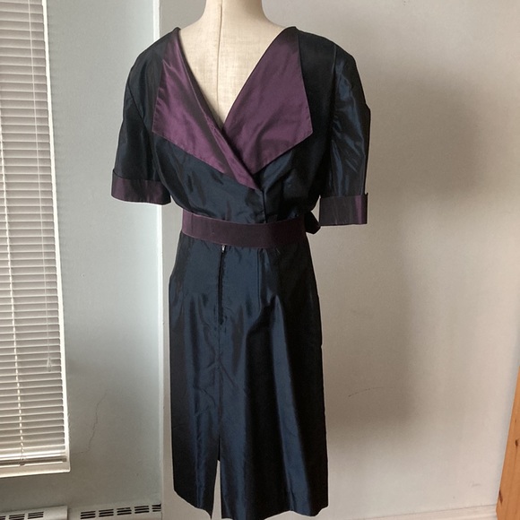 Taffeta navy & purple belted dress NWT - Picture 5 of 7